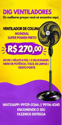 Ventilador de Coluna Mondial R$ 270 Vento Muito Bom Fazemos Entrega Combine pelo Wattsapp