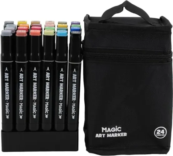 Canetas Marcadoras para Colorir - 24 Cores - Ponta Dupla com Bolsa de transporte - Novas!