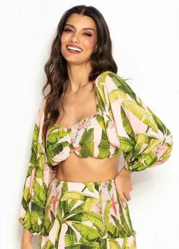 Cropped farm de viscose banana verde - G