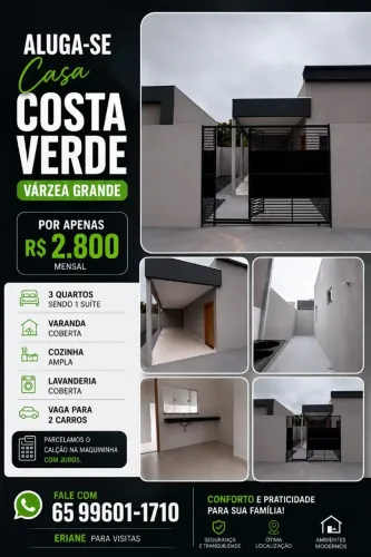 Alugo casa nova de esquina em Várzea Grande