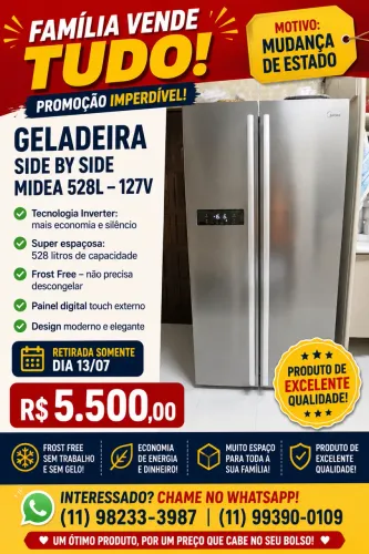 Geladeira Midea Side by Side 528L