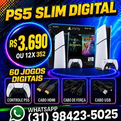 PS5 SLIM 1TBº DIGITAL COM 63 JOGOS e GARANTIA O6 MES I LOJA FISICA