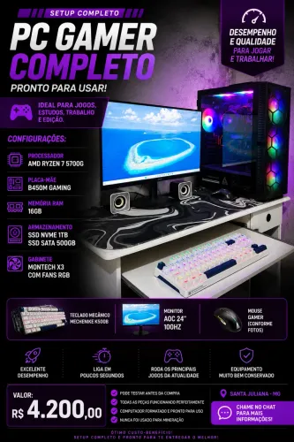 PC Gamer Completo - Ryzen 7 5700G + Monitor AOC 24? 100Hz