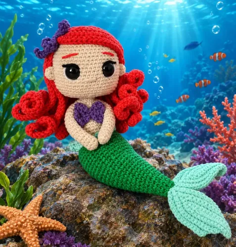 Boneca amigurumi Ariel articulada