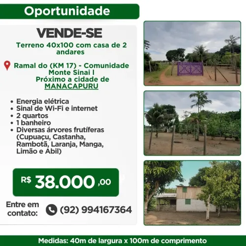 Terreno 40x100 com casa de 2 andares