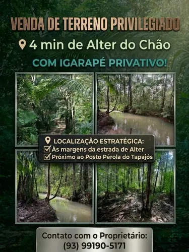 Terreno Imperdível - 4 min de Alter do Chão com Igarapé Próprio!