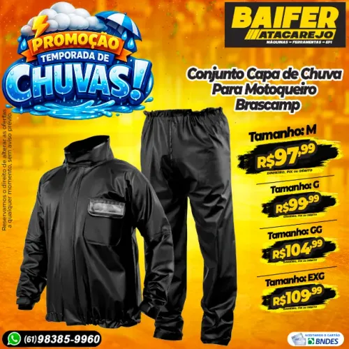 Conjunto Capa de Chuva Para Motoqueiro Tamanhos M G GG ou EXG Brascamp