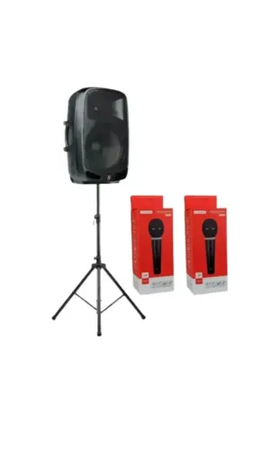 Kit Staner - Caixa Ativa Staner Ps-1501 + 2 Microfone Dinâmico Karaokê TOMATE