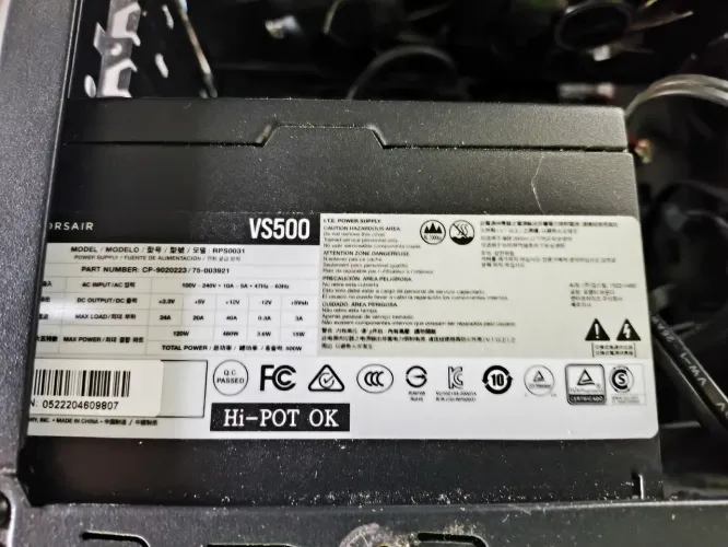FONTE CORSAIR VS500 PFC ATIVO 80 PLUS 500W