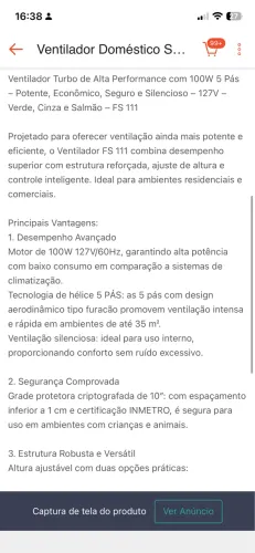 Ventilador rosa salmão de chão