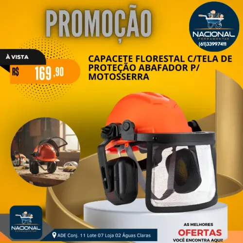 Capacete Florestal com Abafador e Tela Proteção p/ Motosserra Profissional Novo