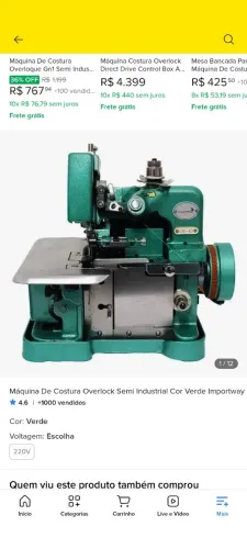 Máquina De Costura Overlock Semi Industrial Cor Verde Importway 220v