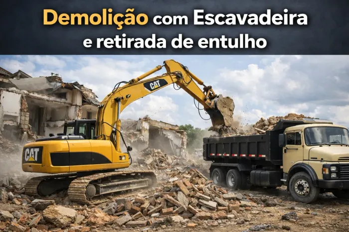 Demolição com escavadeira hidráulica 