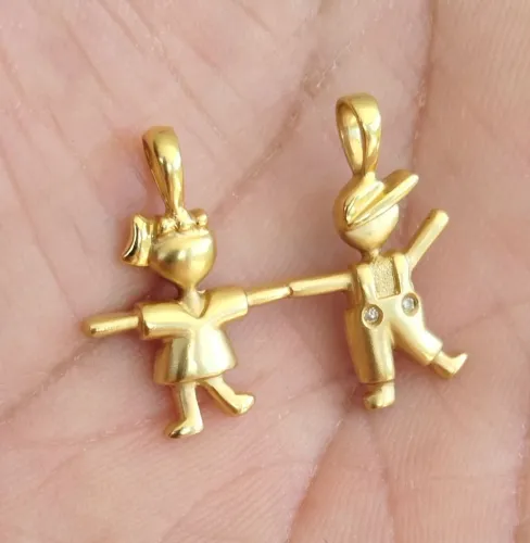 Pingente Menino e Menina Ouro 18k