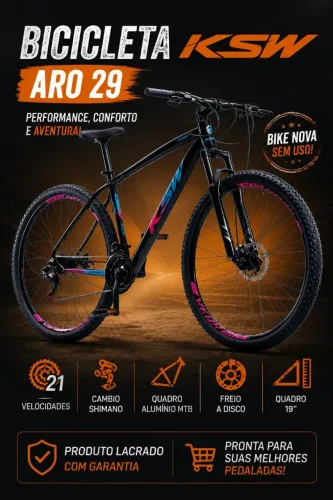 Bike KSW aro 29 21v shimano traseiro nova na caixa