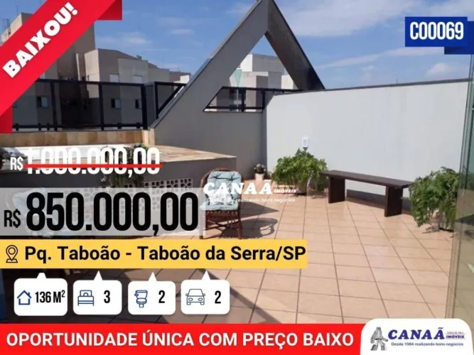Cobertura com 3 dormitórios à venda, 136 m² por R$ 850.000,00 - Parque Taboão - Taboão da 