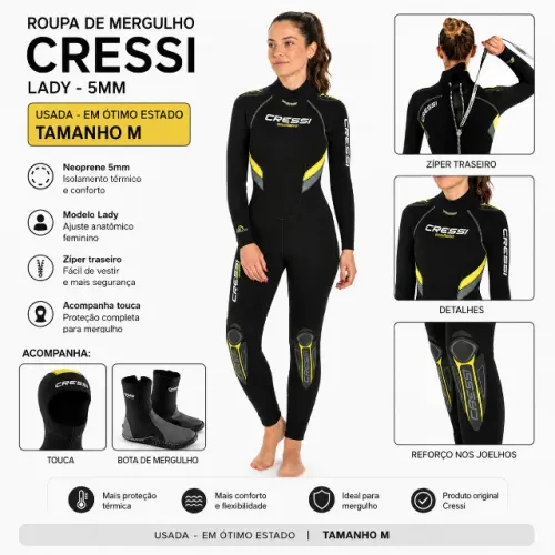 Roupa Neoprene + Touca + Bota de Mergulho 5mm Castoro CRESSI Feminino M