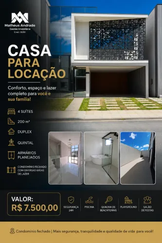 Aluga-se casa Alto Padrão Duplex em Condomínio no Boa Vista.