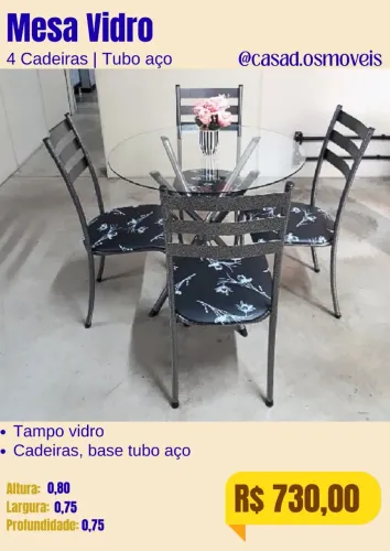 Mesa Vidro 75x75 4cadeiras