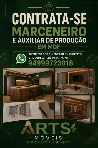 CONTRATA-SE MARCENEIRO E AUXILIAR DE PRODUÇÃO EM MDF 