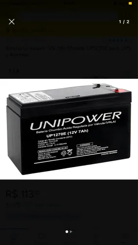 Bateria Unipower 12V 7Ah Modelo UP1270E para UPS 