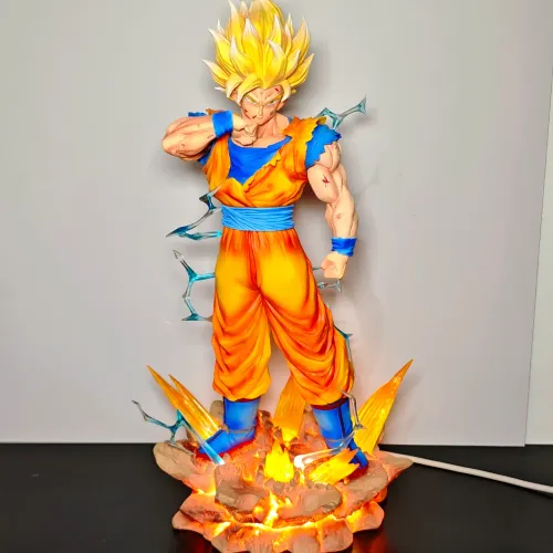 Action figure Goku ssj 2 com base com led 33 cm - figura Premium 