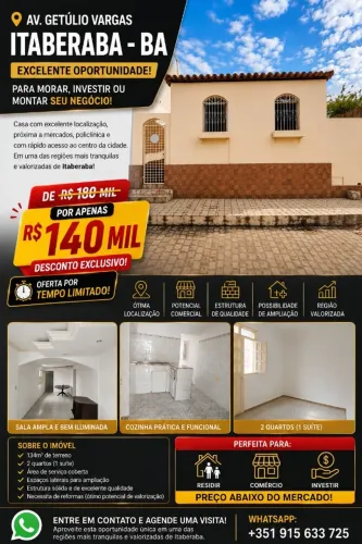 Oportunidade ITABERABA, 2 Quartos, Abaixo do valor de mercado! Ótima localização!