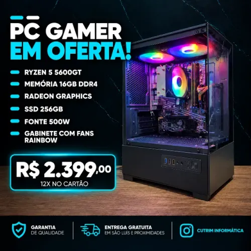 PC GAMER RYZEN 5 5600GT/16GB DDR4/SSD 256GB/VEGA GRAFICS 12X NO CARTAO -CUTRIM INFORMATICA