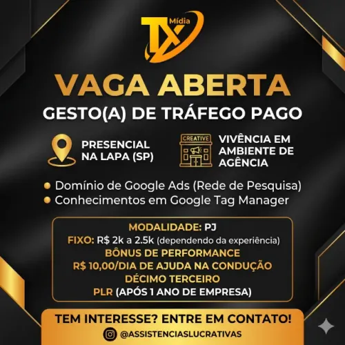 Gestor de Tráfego Pago - Google ADS / Meta ADS