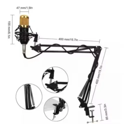 Kit Microfone Condensador Para Estúdio Lotus Bm800 + Placa De Som Interface De Áudio 