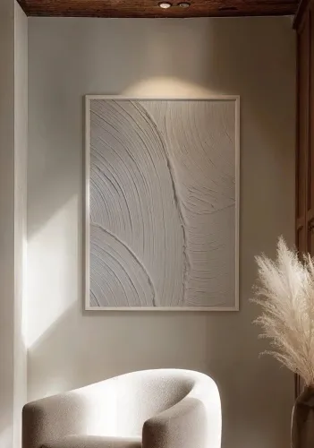 Quadro abstrato impresso textura em gesso branco