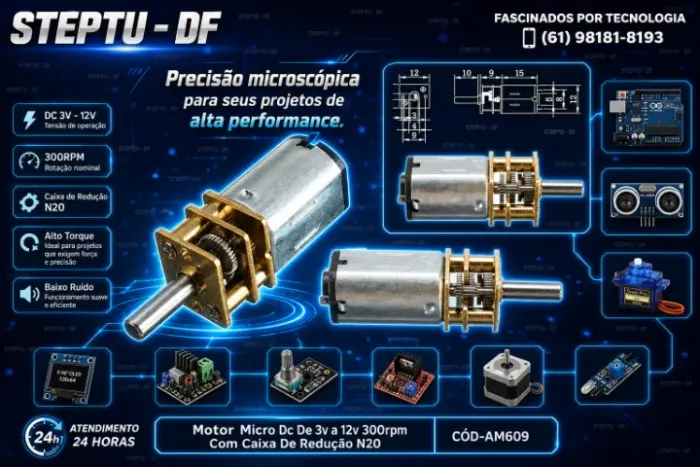 Motor Micro Dc De 3v a 12v 300rpm Com Caixa De Redução N20 Automação Robótica COD-AM609