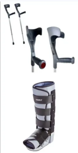 Kit Bota Robofoot Salvapé Longa M e Par de Muletas Canadense Hidrolight Ajustáveis