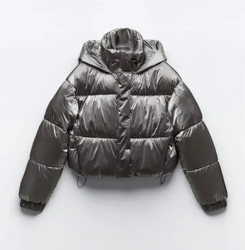 jaqueta puffer zara cropped prata m