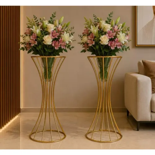 Kit 2 Vaso Dourado 60cm Metal Luxo Centro de Mesa Decoração Festa Casamento Suporte