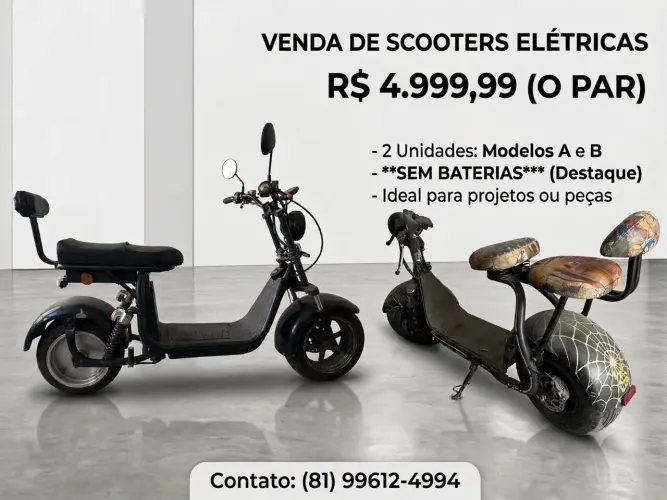 Duas Scooters Elétricas Juntas - Ideal para Peças ou Projeto (Sem Bateria)