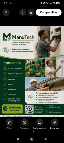Manuenção predial, pintura, jardinagem.