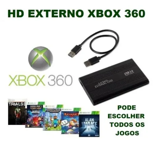 HD 500GB Recheado de Jogos para Xbox 360 (Todos os Modelos)