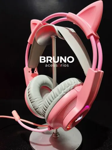 Headset Gamer rosa com orelhas rgb