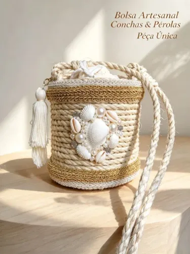 Bolsa em sisal exclusiva buzios e pérolas 
