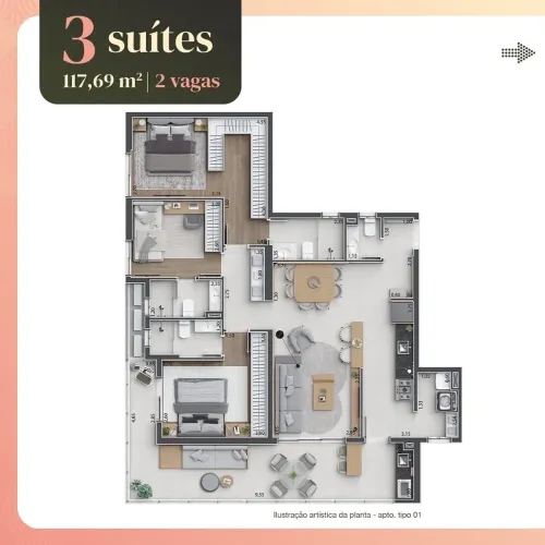 Apartamento com 3 suítes
