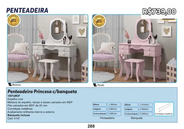 Penteadeira Princesa c/banqueta