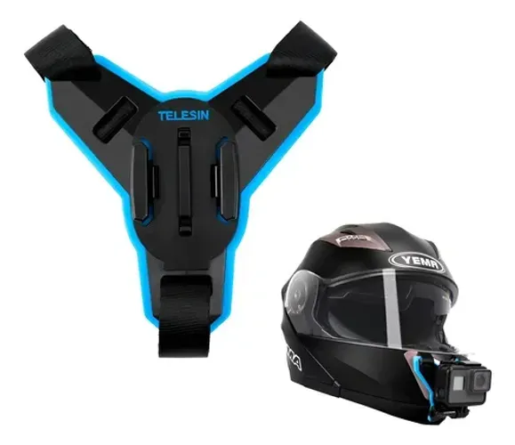 Suporte Capacete Moto Universal TELESIN Azul para GoPro DJI Insta360