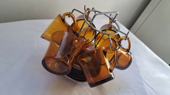 Conjunto Duralex Original com 6 Xícaras e 6 Pires de Vidro  Peça Rara