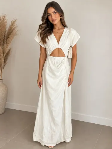 Vestido Midi Branco c Fenda MANACÁ P/M