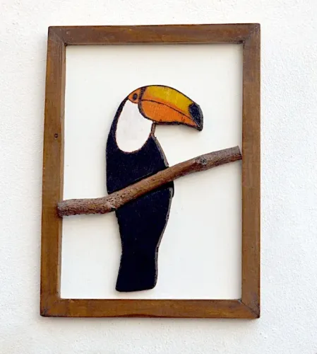 Quadro Tucano 3d Entalhado em Madeira  Arte Sustentável Única