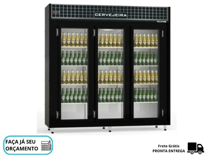 Cervejeira 3 Portas de Vidro Preta Polo Frio