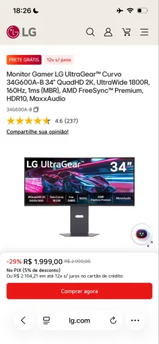 Monitor Gamer LG Curvo 34