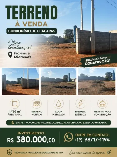Terreno de chácara em condomínio 1436m²