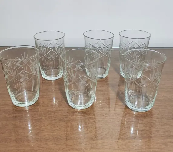 Jogo copo de cristal talhado antigo